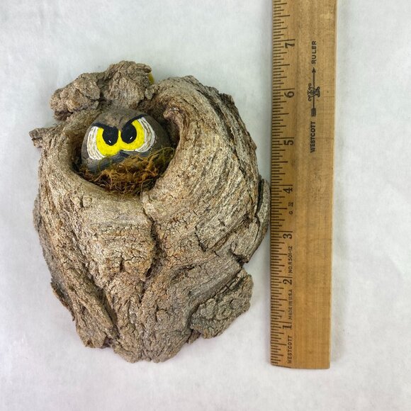 Vintage Painted Rock Owl in Wood Tree Branch Wall Decor - Picture 8 of 10
